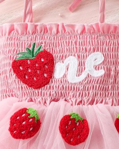 ChuYuKu Baby Girl First Birthday Outfit Sleeveless Tulle Princess Dress 1st Birthday Gift Party Wedding Clothes Strawberry - Thumbnail 6
