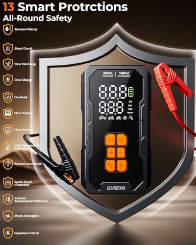 GUREVO 5000A (Max) Jump Starter with Air Compressor, Car Battery Jumper Starter Portable with 160PSI Auto-Shutoff Tire Inflator, Car Battery Charger Jump Box for 8.0L Gas/6.0L Diesel Engines - Thumbnail 5