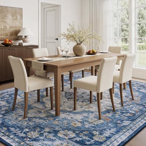 tchdio 5x7 Area Rugs for Living Room, Vintage Non Slip Washable Rug, Soft Low Pile Area Rug Large Floor Indoor Carpet for Bedroom, Dining Room, Office (Blue, 5'x7') - Thumbnail 6