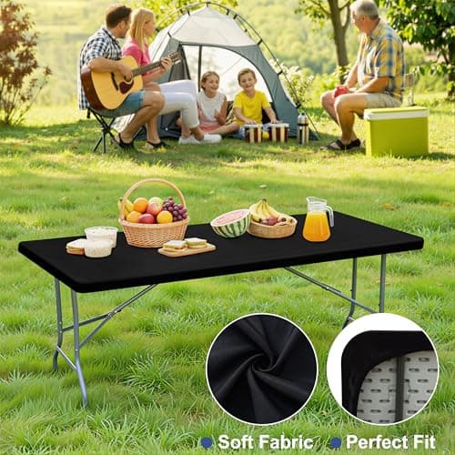 homing 6 Foot Rectangle Spandex Tablecloths, Stretch Elastic Fitted Table Cover, Washable Fabric Patio Table Cloth for Picnic, Camping, Party (Black, 30" x 72") - Thumbnail 2