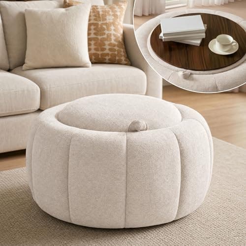 Tbfit Round Storage Ottoman with Hidden Storage, 27.2 x 27.2 x 15.8 Inches