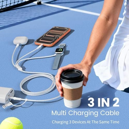 Cruise Travel Essentials 2026, 3 in 2 Multi Charging Cable/Cord with IP/USB C/iWatch Charger, Travel Chargers for Multiple Devices, Compatible with iWatch Series/iPhone 17-8/iPad/AirPods 5FT - Thumbnail 2
