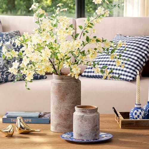Dobbyby Ceramic Flower Vase 12 inch Farmhouse Rustic Vase for Home Decor Handcrafted Pottery Tall Terracotta Vases for Dining Table Decor Fireplace Living Room Bathroom Wedding Centerpiece (L-Terra) - Thumbnail 4