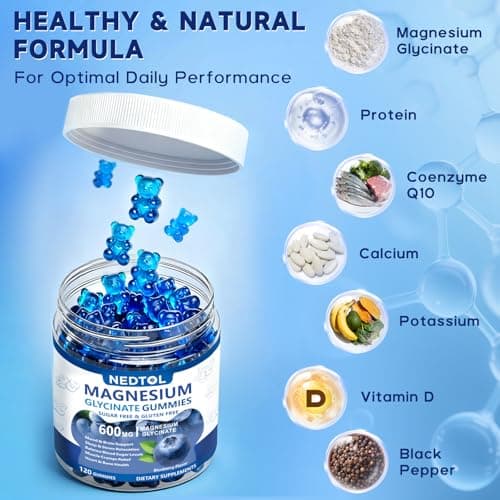Nedtol Magnesium Glycinate Gummies 600mg, Sugar Free Magnesium Potassium Supplement for Adults with Magnesium Glycinate, Vitamin D, B6,and CoQ10 for Sleep, Body Support and Relaxation,120 Count - Thumbnail 3