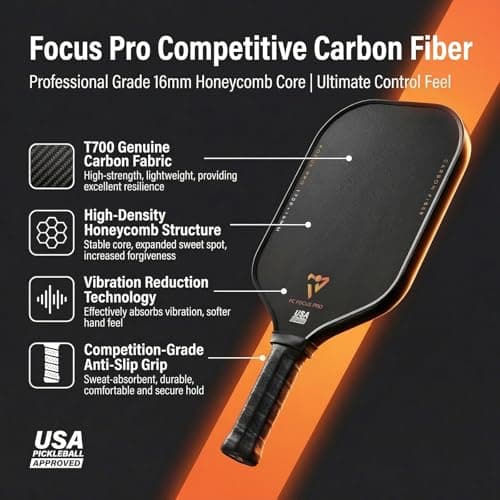 T700 Carbon Fiber Pickleball Paddles, Pickleball Set 16mm Pickle Ball Rackets with CMS Matte Surface Lightweight Honeycomb Core & Durable Edge Guard Protector Larger Sweet Spot - Thumbnail 3