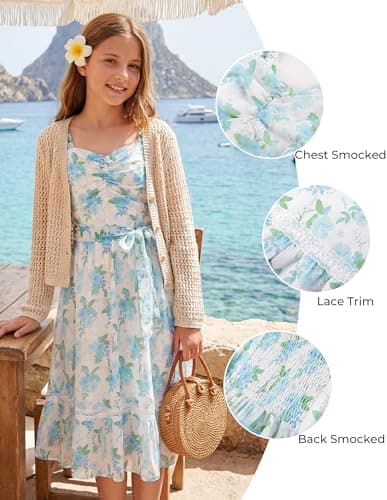 GRACE KARIN Girls Dresses Size 8, Floral Spring Dress for Girls 7-8, Easter Flower Girl Dresses for Wedding Party, Flutter Sleeve Maxi Holiday Dress for Little Girls - Thumbnail 4