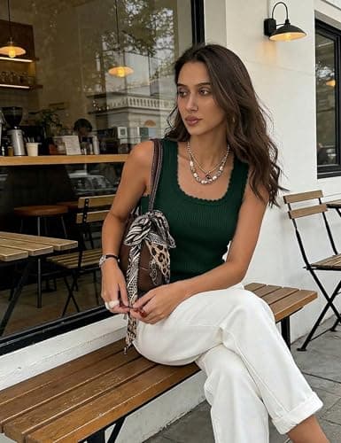 LaGracia Cashmere Tank Tops for Women Sweaters Business Casual Wool Blend Scoop Neck Sleeveless Vest for Women Summer Cropped Knit Tops Work Ladies Fall Fashion Tanks Teacher Clothes Green XL - Thumbnail 5