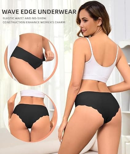 Riozz Sexy Seamless Underwear Wave Edge No Show Bikini Panties V-waist Ice Silk Hipster Lady Cheeky Invisibles Briefs 6 Pack - Thumbnail 2
