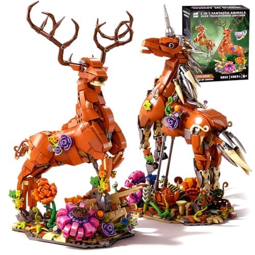 MENTOJOY 2-in-1 Magical Unicorn & Deer Building Set 1367 Pieces Flower Base Fantasy Animal Model, Educational stem Toy & Desktop Decoration Gift for Kids Ages 6+ - Image 1