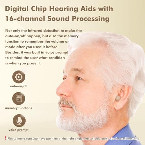 AuyeeSnc OTC Hearing Aids for Seniors Rechargeable Hearing Amplifiers with Noise Cancelling for Mild to Moderate Hearing Loss, In Ear Nearly Invisible, Auto On/Off, Memory Functions, Portable Charging Case, LED Display Elderly-Friendly - Thumbnail 6
