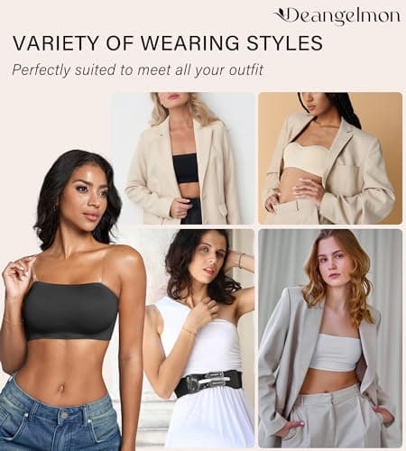 DEANGELMON Strapless Bra for Women Non-Slip Silicone Bandeau Bra Wireless Clear Straps Comfy Tube Top Bralette Black(1P1,XL) - Thumbnail 6