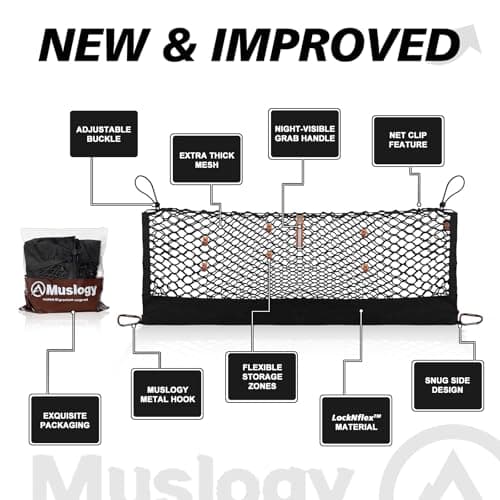 Muslogy Truck Bed Cargo Net Trunk Netting Compatible with Honda Pilot 2023-2026 | 2026+ Passport Accessories, Pickup Cargo Organizer SUV Sedan Storage Net w/Heavy Duty Carabiners - Thumbnail 2