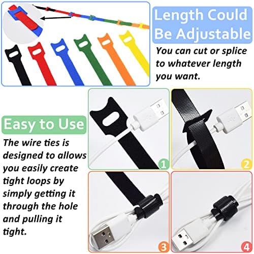 80pcs Cable Ties Reusable Multicolor Wire Ties Cable Management Cord Ties Reusable for Electronics Hook and Loop Cable Ties for Computer 4 6 8 Inch with 6 Colors - Thumbnail 6