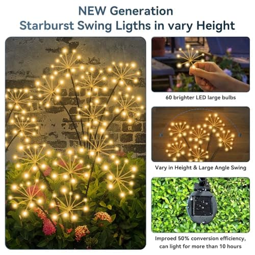 Slyuexu Solar Garden Lights 2 Pack Waterproof Swaying Starburst Light Solar Outdoor Lights for Yard Patio Walkway Pathway Party Wedding Decoration, Unique Gifts for Women, Warm White - Thumbnail 3