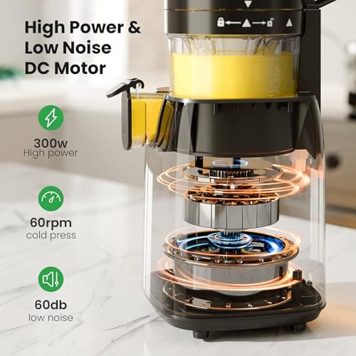 Kismile Cold Press Juicer, 5.6" Wide Feed Chute Juicer Machine, 300W Slow Masticating Juicer with High Juice Yield, Easy to Clean, for Whole Fruits and Vegetables, Celery Juicer, BPA-Free - Thumbnail 5