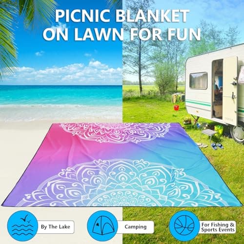 AISPARKY Beach Blanket Waterproof Sandproof, Oversized Large Beach Mat 79" X 83"/120"x108" for 1-8 Adults, Quick Drying&Compact&Lightweight, Picnic Mat Vacation Essentials for Beach Camping Travel - Thumbnail 6