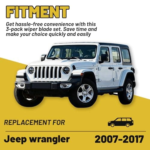 3 Pack Windshield Wipers Replacement for Jeep Wrangler 2007-2017, Wiper Blades 15"+15" Front & 13" Rear, All Weather Automotive Windshield Wipers Blade Sets - Thumbnail 2