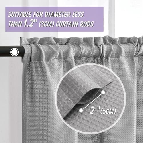 Home Queen Grey Waffle Bathroom Window Curtains, Short Water Repellent Rod Pocket for Small Kitchen Window, 36 W X 36 L Inch Each - Thumbnail 2