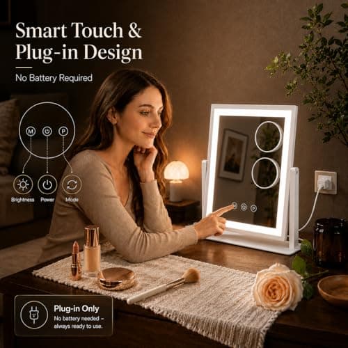 DECADENCE 14.1 Inch LED Vanity Makeup Mirror with Lights for Women and Mom, 10X/5X Detachable Magnifiers, 3 Color Modes, Dimmable Touch Control, 360 Degree Rotation, Tabletop Cosmetic Mirror - Thumbnail 6