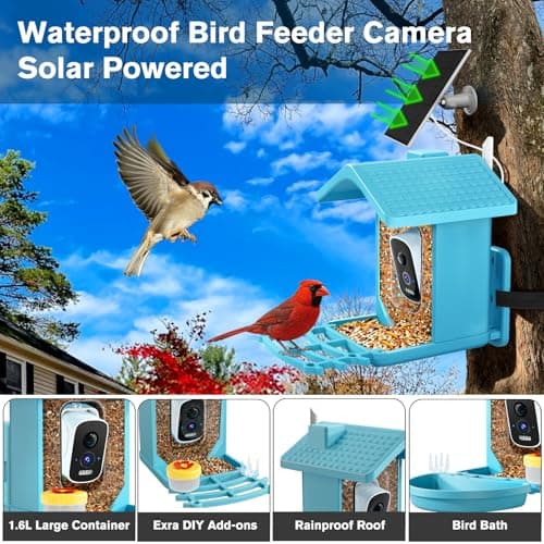 Smart Bird Feeder with Camera Solar Powered, AI Birds Species Identification, 2.5K HD Video Bird House with Camera for Outside, Weatherproof Design Ideal Gifts for Valentine's Day, Bird Lovers, Blue - Thumbnail 4