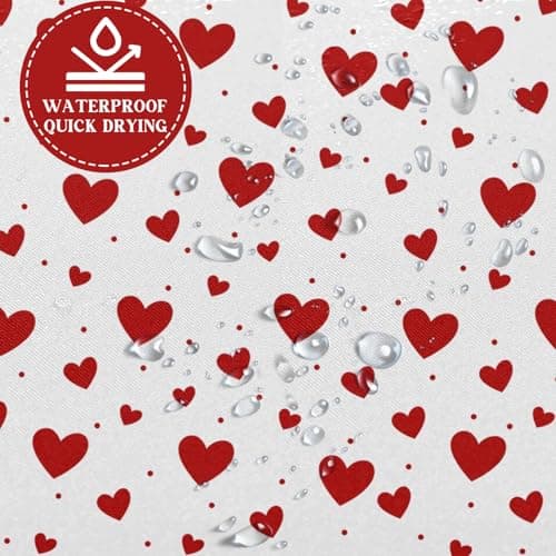 Lutto Valentines Shower Curtain, Heart Shower Curtain Valentines Shower Curtains for Bathroom, White Shower Curtain with Heart Design, Valentines Bathroom Decor for Valentine's Day, 72 X 72 Inch - Thumbnail 5