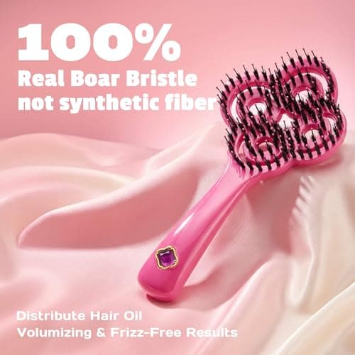 SIMETRA Lucky Hair Brush for Women, 14K Gold Plated Wet Brush Detangling Brush for All Hair Types, Natural Crystal Inlay Boar Bristle Hair brush, Curly Detangler HairBrush for Scalp Massage Gift - Thumbnail 3
