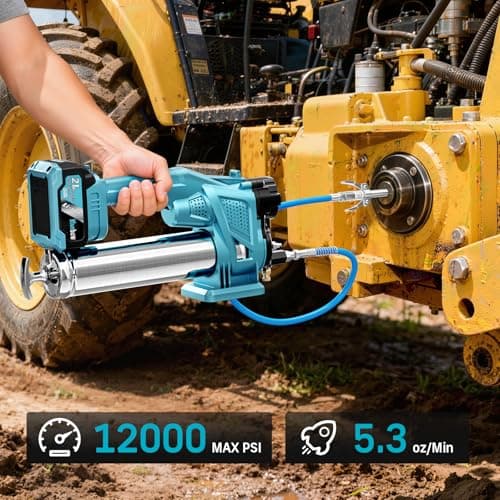 Bluebow Electric Grease Gun Kit, 12,000 PSI Max Pressure, 5.3 oz/min Flow Rate, Cordless Grease Gun Battery, 2X 4000 mAh Batteries, 39.4" Flexible Hose, Cyan - Thumbnail 3