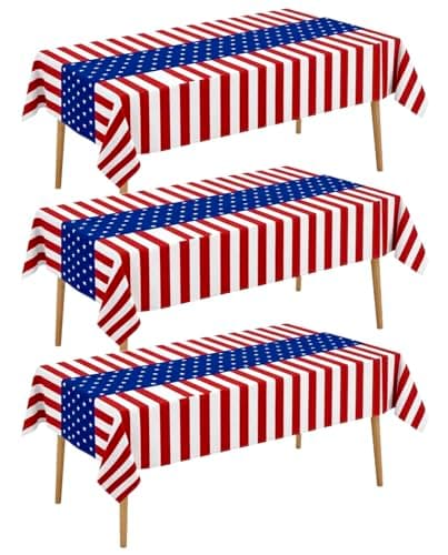 SANBUAI 4th of July Decorations Patriotic Tablecloth 3 Pack: 54 x 108 Inch, Disposable Plastic Red White Blue Table Covers for 250th Anniversary Independence Day Party Supplies, Fits up to 8 Ft Table - Image 1