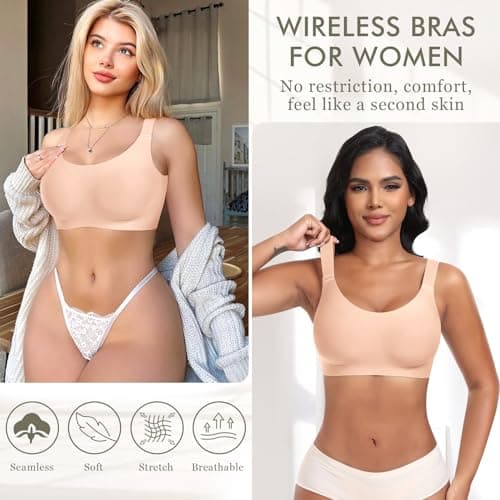 Ganado Seamless Wireless Bras for Women Full Coverage No Underwire Supportive Bras Padded T Shirt Bra Comfort Bralette (Nude, Small) - Thumbnail 6