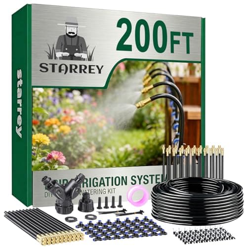 Starrey Drip Irrigation System, 2026-Upgrade 200Ft 1/4" Garden Watering System with 40 Pcs 360° Adjustable Copper Nozzles, DIY Kit for Garden, Lawn, Greenhouse, Raised Beds & Outdoor Plants - Image 1