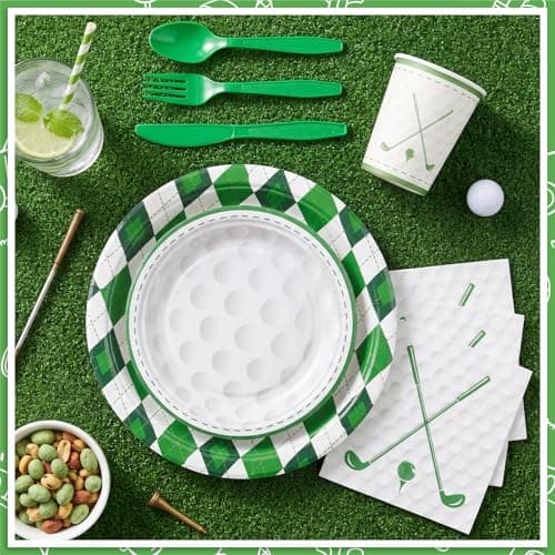 NatNarr 175 Pcs Golf Birthday Party Decorations Include 25 Guest Golf Plates and Napkins Disposable Sports Dinnerware Set Golfs Party Supplies for Master Party, Kids Adult Birthday, Baby Shower - Thumbnail 4