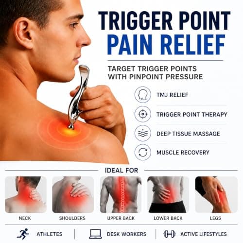 Trigger Point Massage Tool & Gua Sha for Face & Body – All-in-1 Deep Tissue Massage & Muscle Scraper Tool, Thumb Saver Acupressure Tool – Facial Sculpting, TMJ, Chronic Pain & Muscle Tension Relief - Thumbnail 2