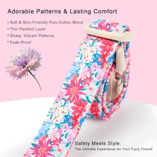 Babole Pet Floral Dog Collar Cute Spring/Summer Dog Collars for Large Dogs - Lightweight Adjustable Pastel Wildflower Male Female Dogs Everyday Collar with Safety Buckle L - Thumbnail 4