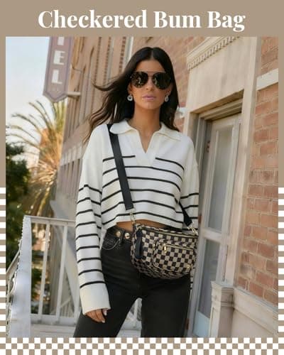 BOSTANTEN Crossbody Bags for Women Cross Body Purse Checkered Bum Bag, Large Diaper Purse for Moms, Perfect for Work/Travel - Thumbnail 2