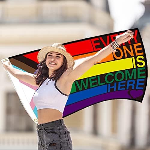 Spxkd Progress Pride Flag 3X5 Foot 2Pcs Outdoor Indoor Waterproof Rainbow LGBT Flag with Brass Grommets - Thumbnail 6