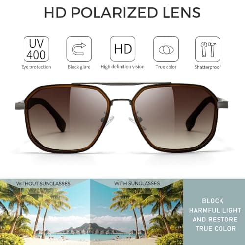 SUNGAIT Polygon Aviator Sunglasses Men Old School Style Adjustable Anti-slip Temples Polarized Lens for Driving Fishing (Gunmetal Frame/Brown Gradient Lens) - Thumbnail 4