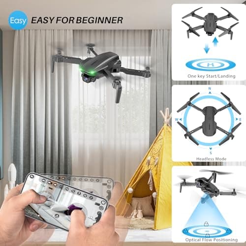 SIMREX Drone With Camera for Kids Beginner & Adults – Foldable RC Quadcopter with Altitude Hold, Optical Flow Positioning , Indoor Mini Drone with One Key Start, Headless Mode, 3D Flip, Gift for Boys & Girls & Teenagers - Thumbnail 4
