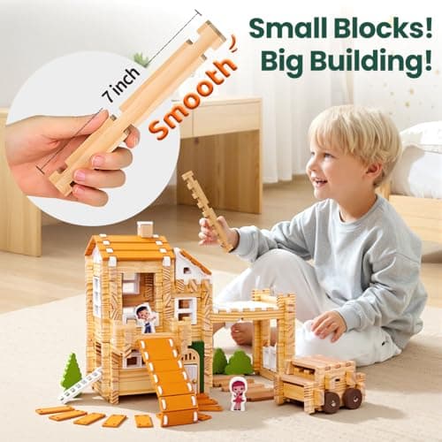 Jovi-mindly＆Notchies Space Wooden Blocks Set 101 PCS Create 40+ Shapes,Toys Educational Wooden Building Blocks Puzzles for Kids Ages 5-8 Boys and Girls,Truck/Excavator,FSC Certified - Thumbnail 3