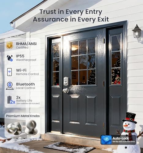 Veise VE012W-K Built-in WiFi Fingerprint Smart Lock with 2 Knobs, No Hub Needed, Remote APP Control, Keyless Entry Door Lock, Smart Deadbolt for Front Door, Auto Locking, Satin Nickel - Thumbnail 5