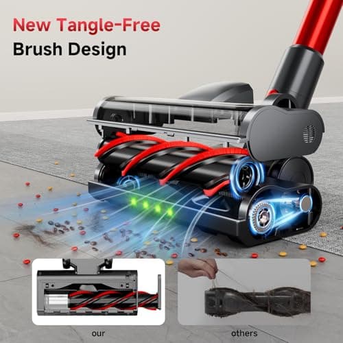 Clinkal Cordless Stick Vacuum Cleaner, 40Kpa Powerful Suction Vacuum Cleaner with LED Headlight, Detachable Battery, 8-in-1 Lightweight Handheld Vacuums for Pet Hair Carpet and Hardwood Floor, Red - Thumbnail 3