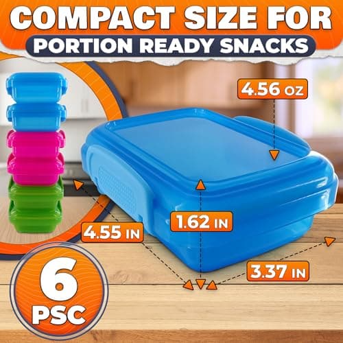 6 Pcs Lock Top Snack Containers with Lids – 4.6 Oz Small Snap Storage Containers – Microwave and Dishwasher Safe, 2 Side Clips for Sauces, Pastes, Spreads, Snacks | Kitchen, Travel, Office, Crafts - Thumbnail 2