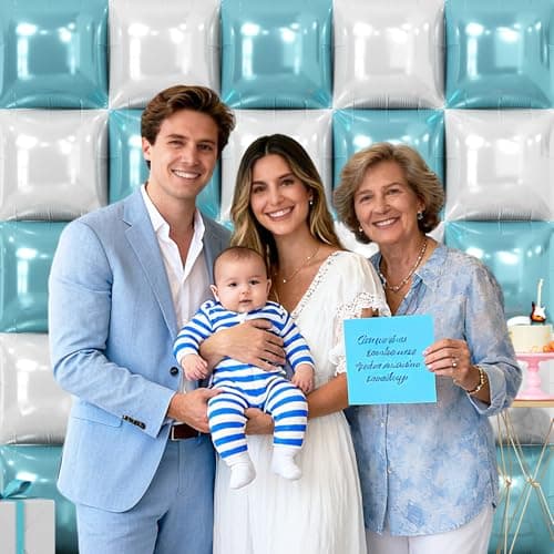 NISOCY 25PCS Pearl White and Light Blue Square Foil Balloons Wall Backdrop Double Sided Blue and White Balloons Arch Kit for Bridal Baby Shower Wedding Engagement Birthday Theme Party Decorations - Thumbnail 6