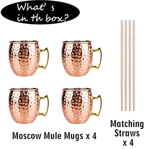 TJ Moscow Mule Mugs Set of 4, Rose Hammered Mule Cup 17 oz, Stainless Steel Lining Brass Handles Mug Set, Copper Mugs, Mule Mugs, Moscow Mule Kit Gift for Cold Drinks Cocktail Beer Wine Party Bar - Thumbnail 4