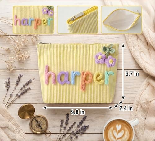 NYLGOXITK Personalized striped makeup bag, portable toiletry bag perfect for beach and villa pool vacations. Custom storage cosmetic bag for ladies daily use, ideal travel gift. - Thumbnail 6