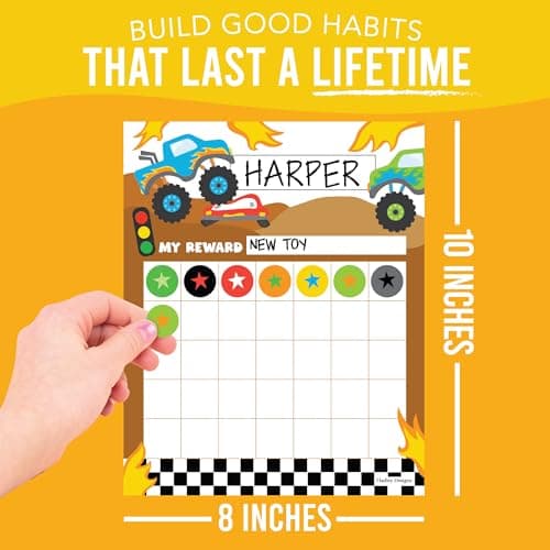 Sticker Chart for Kids Behavior at Home & Classroom - 25 Reward Chart for Kids Incentives, Gold Star Sticker Sheets, Monster Truck Incentive Charts for Classroom Must Haves - Thumbnail 5