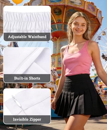Yewsea Girls Pleated Skirt Kids School Uniform Elastic High Waist Tennis Skirts with Shorts Holiday Outfits Green Plaid Size 8 Years - Thumbnail 6