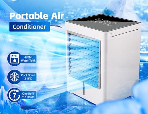 Portable Air Conditioners fan, Evaporative Air Cooler, USB Personal Mini Air Cooler with 3 Wind Speeds & 3 Timers Touch Screen Desktop Cooling Fan for for Home Room Camping Car Office - Thumbnail 6