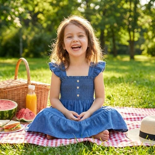 HONGTEYA Toddler Girl Dress Ruffle Sleeveless Princess Dresses, Summer Dress Beach Sundress (US, Age, 5 Years, 6 Years, Cowboy) - Thumbnail 5