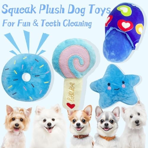 MOSYZEO Soft Dog Toys for Small Dogs, 4 Packs Cute Chew Toys for Puppy, Durable Soft Plush Small Dog Toys, Blue Stars Designs, Puppy Toys - Thumbnail 5