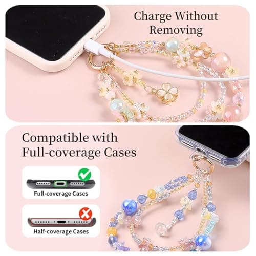TIANTAIYUE Beaded Phone Charm Strap for Women, Aesthetic Crystal Glass & Pearl Wrist Lanyards, Universal Anti-Lost Detachable Cell Phone Chain for Smartphone Case, Camera, Keys, Gift for Her - Thumbnail 4